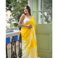 Generic Women's Linen Printed Saree With Unstitched Blouse 5.5Mtr (Yellow) - MYLUXURY LANE ENTERPRISE