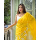 Generic Women's Linen Printed Saree With Unstitched Blouse 5.5Mtr (Yellow) - MYLUXURY LANE ENTERPRISE