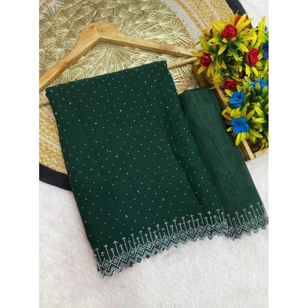 Generic Women's Georgette Stone Work Saree With Unstitched Blouse 5.5Mtr (Green) - MYLUXURY LANE ENTERPRISE