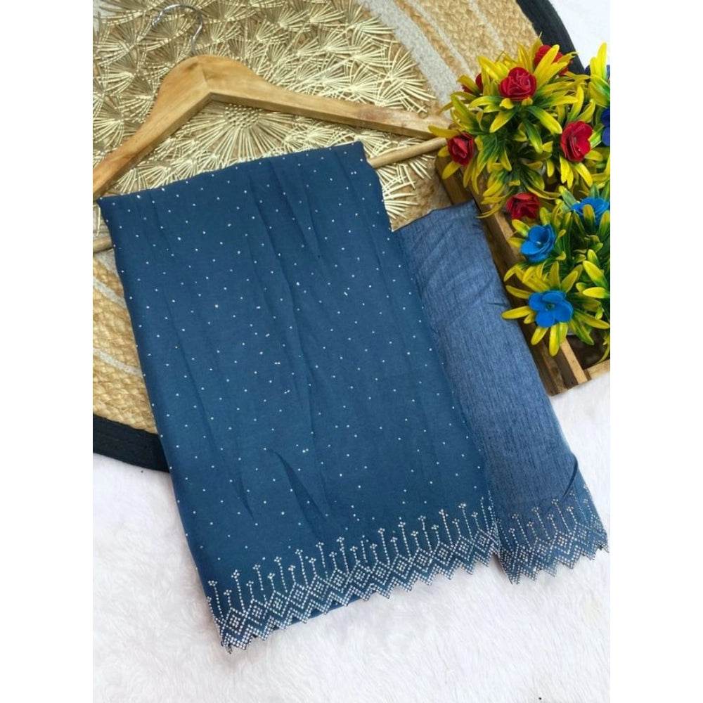 Generic Women's Georgette Stone Work Saree With Unstitched Blouse 5.5Mtr (Grey) - MYLUXURY LANE ENTERPRISE