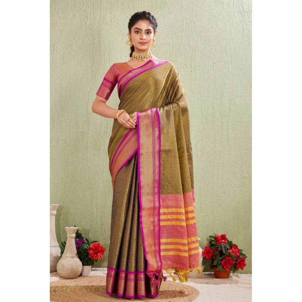 Generic Women's Silk Blended Jaquard Woven Saree With Unstitched Blouse 5.5Mtr (Green) - MYLUXURY LANE ENTERPRISE