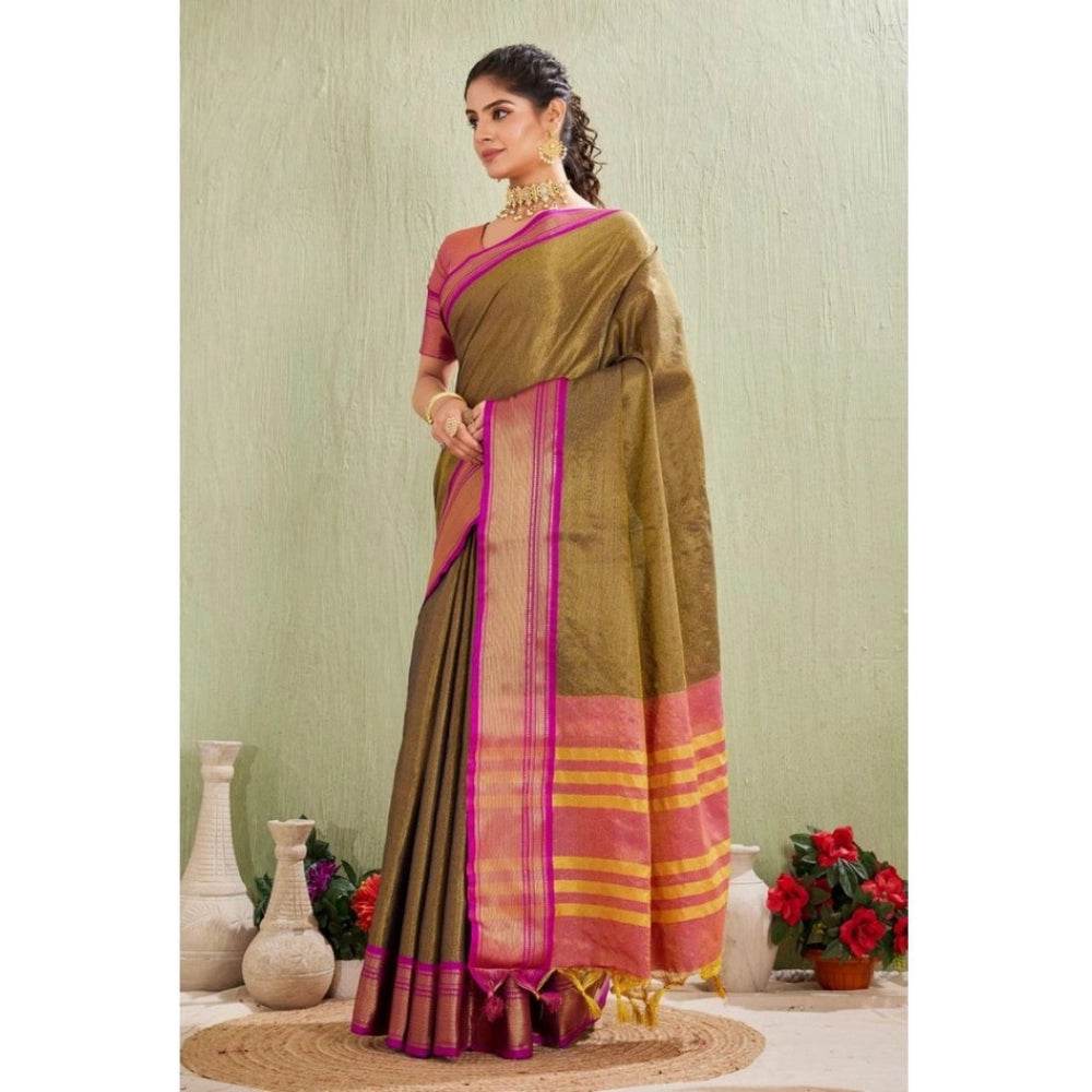 Generic Women's Silk Blended Jaquard Woven Saree With Unstitched Blouse 5.5Mtr (Green) - MYLUXURY LANE ENTERPRISE