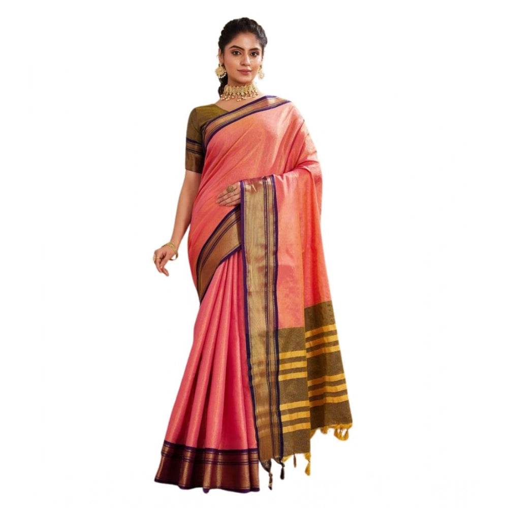 Generic Women's Silk Blended Jaquard Woven Saree With Unstitched Blouse 5.5Mtr (Pink) - MYLUXURY LANE ENTERPRISE