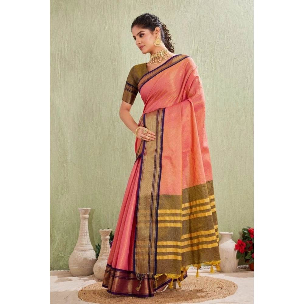 Generic Women's Silk Blended Jaquard Woven Saree With Unstitched Blouse 5.5Mtr (Pink) - MYLUXURY LANE ENTERPRISE