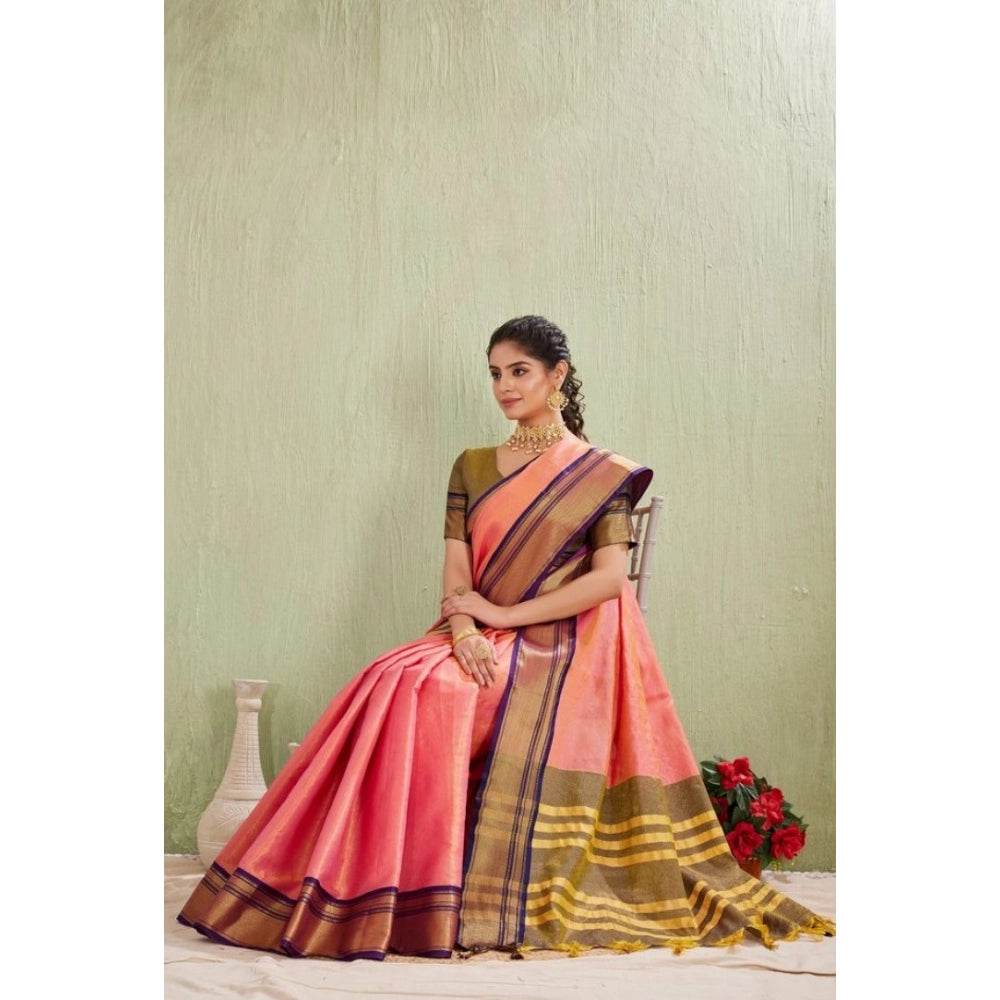 Generic Women's Silk Blended Jaquard Woven Saree With Unstitched Blouse 5.5Mtr (Pink) - MYLUXURY LANE ENTERPRISE