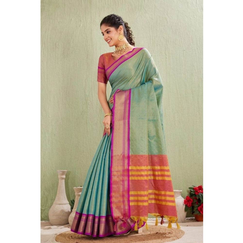 Generic Women's Silk Blended Jaquard Woven Saree With Unstitched Blouse 5.5Mtr (Light Green) - MYLUXURY LANE ENTERPRISE