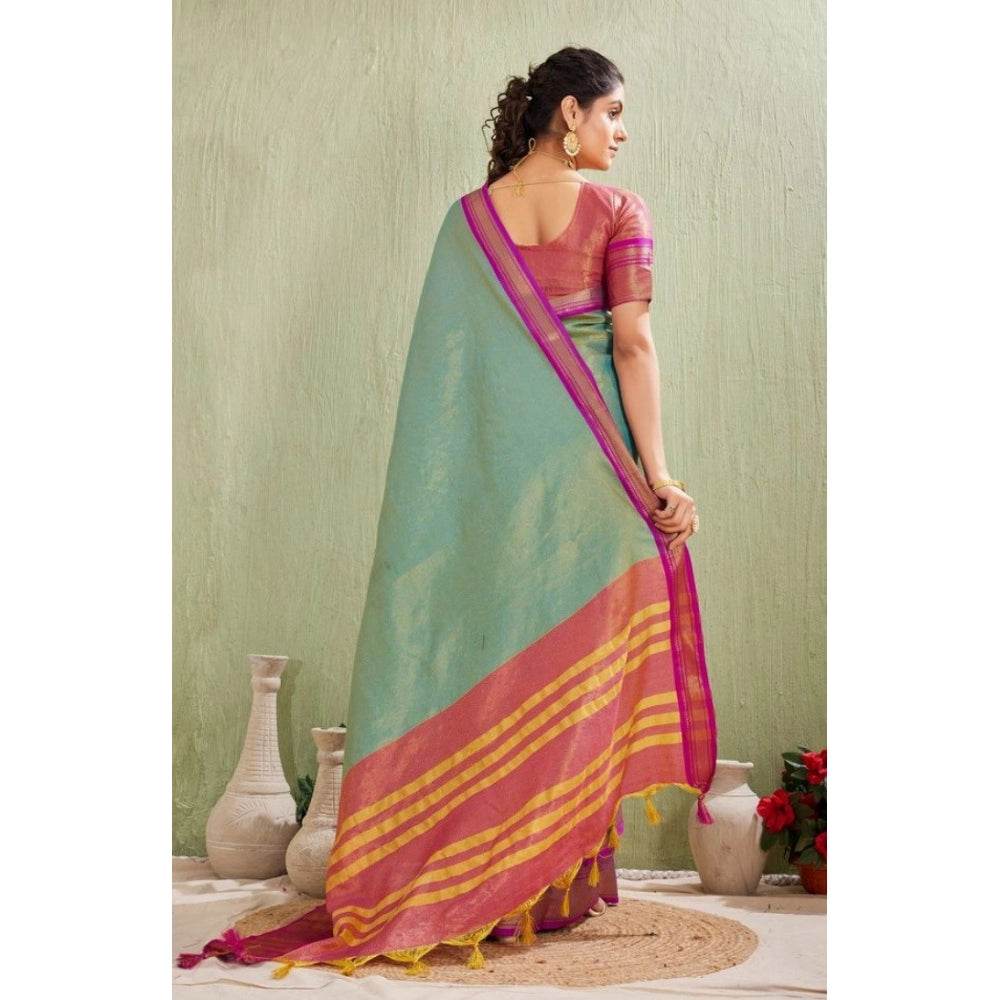 Generic Women's Silk Blended Jaquard Woven Saree With Unstitched Blouse 5.5Mtr (Light Green) - MYLUXURY LANE ENTERPRISE
