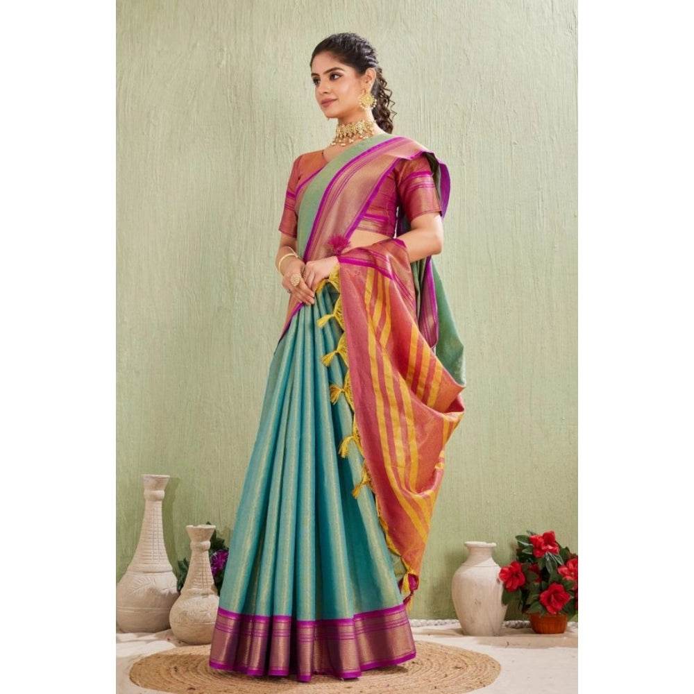 Generic Women's Silk Blended Jaquard Woven Saree With Unstitched Blouse 5.5Mtr (Light Green) - MYLUXURY LANE ENTERPRISE