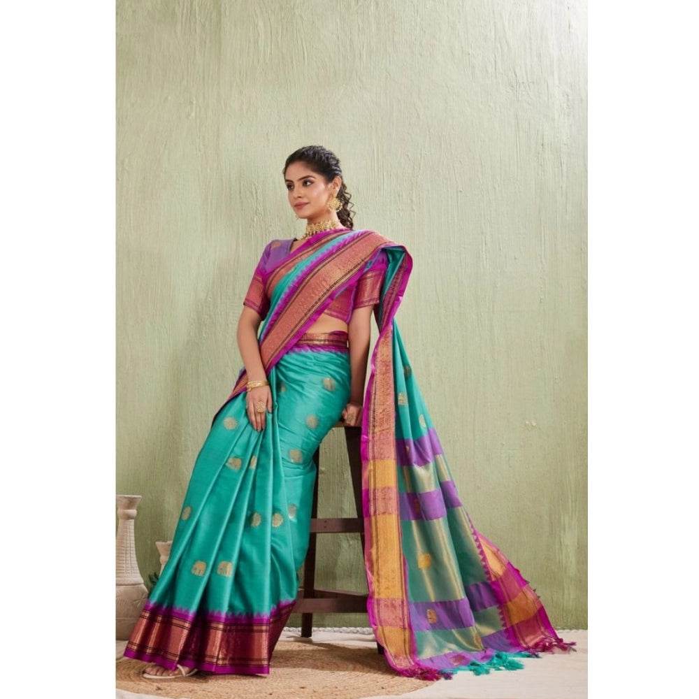 Generic Women's Silk Blended Jaquard Woven Saree With Unstitched Blouse 5.5Mtr (Light Blue) - MYLUXURY LANE ENTERPRISE