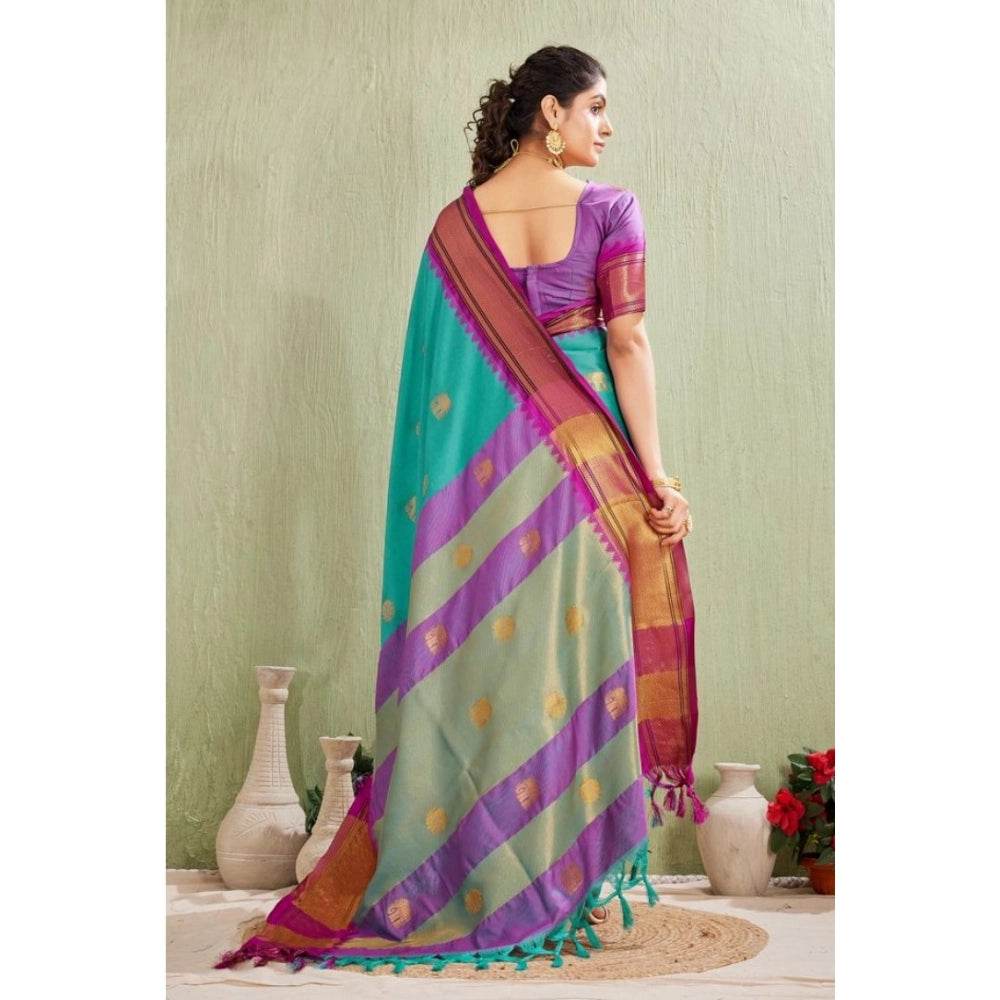 Generic Women's Silk Blended Jaquard Woven Saree With Unstitched Blouse 5.5Mtr (Light Blue) - MYLUXURY LANE ENTERPRISE