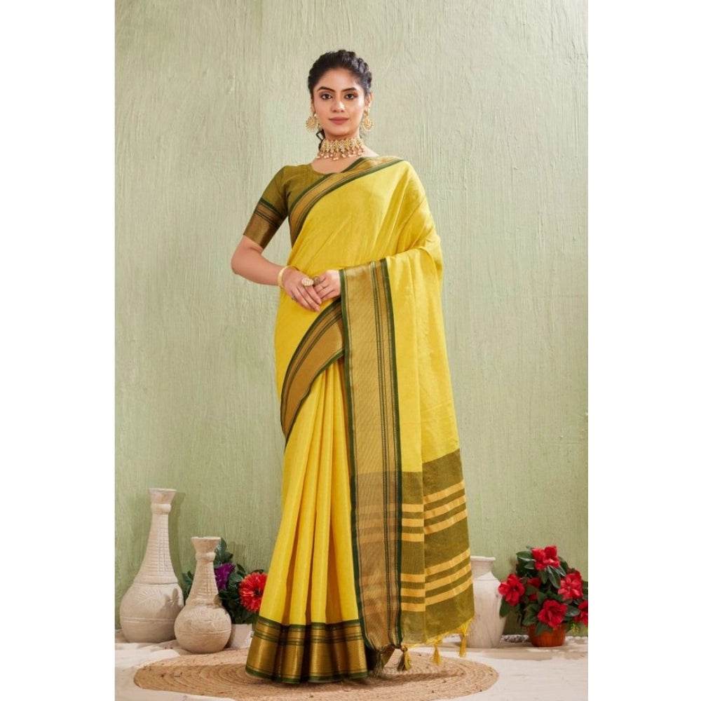Generic Women's Silk Blended Jaquard Woven Saree With Unstitched Blouse 5.5Mtr (Yellow) - MYLUXURY LANE ENTERPRISE
