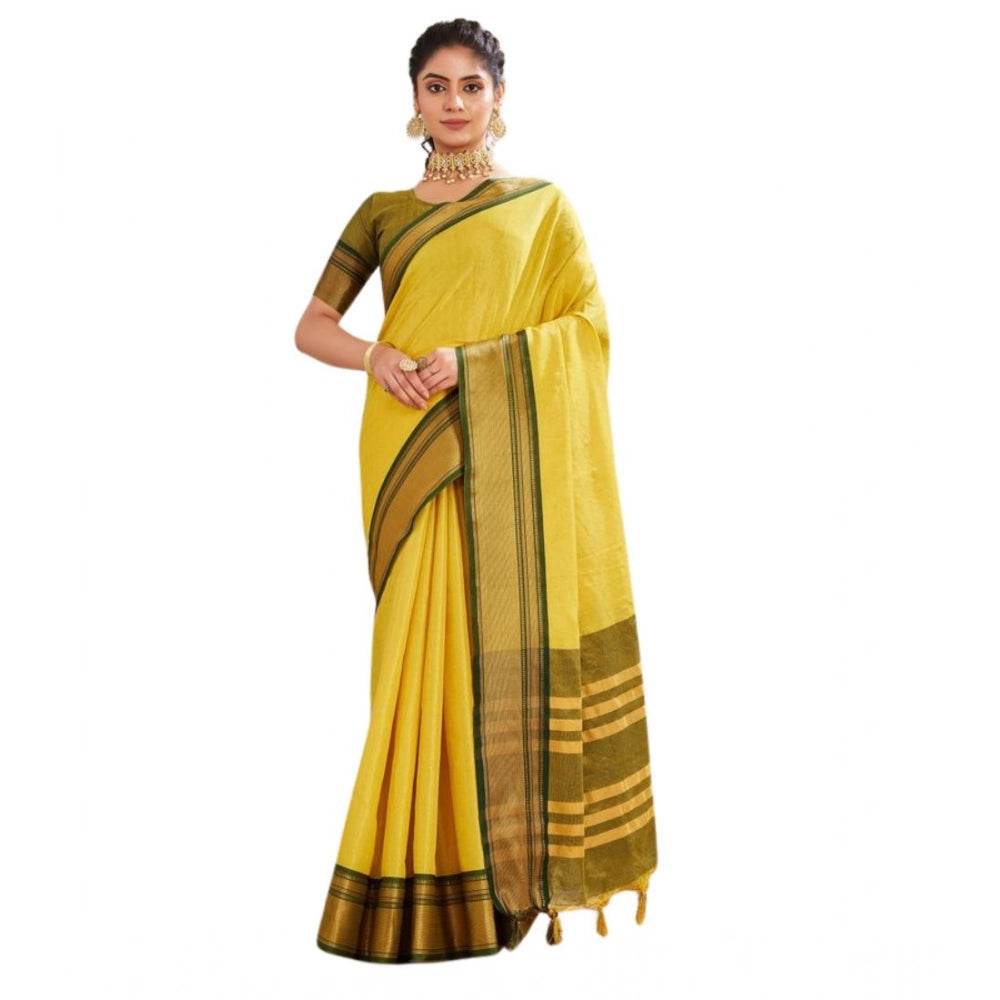 Generic Women's Silk Blended Jaquard Woven Saree With Unstitched Blouse 5.5Mtr (Yellow) - MYLUXURY LANE ENTERPRISE