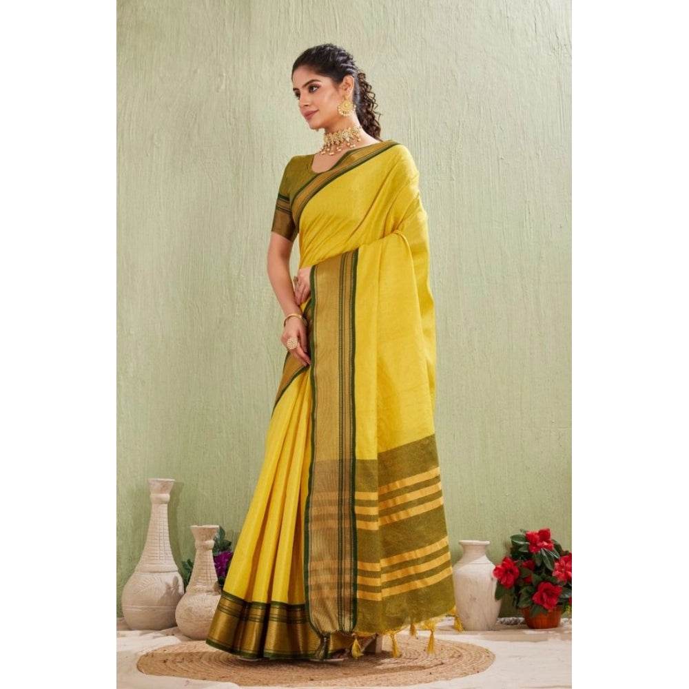 Generic Women's Silk Blended Jaquard Woven Saree With Unstitched Blouse 5.5Mtr (Yellow) - MYLUXURY LANE ENTERPRISE