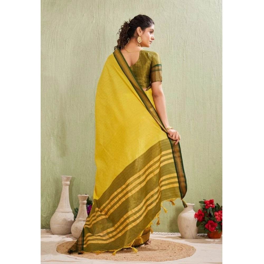 Generic Women's Silk Blended Jaquard Woven Saree With Unstitched Blouse 5.5Mtr (Yellow) - MYLUXURY LANE ENTERPRISE