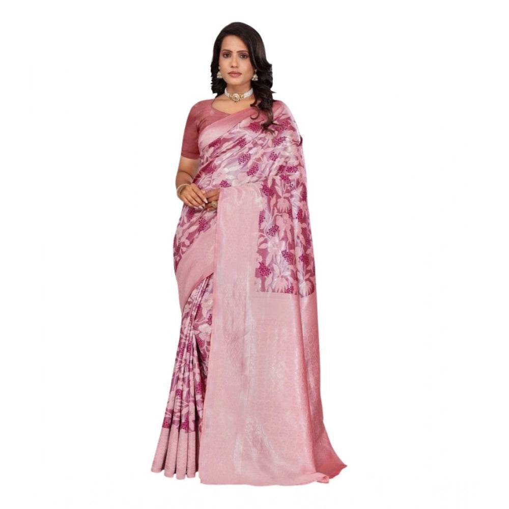 Generic Women's Banarasi Silk Jaquard Woven Saree With Unstitched Blouse 5.5Mtr (Pink) - MYLUXURY LANE ENTERPRISE