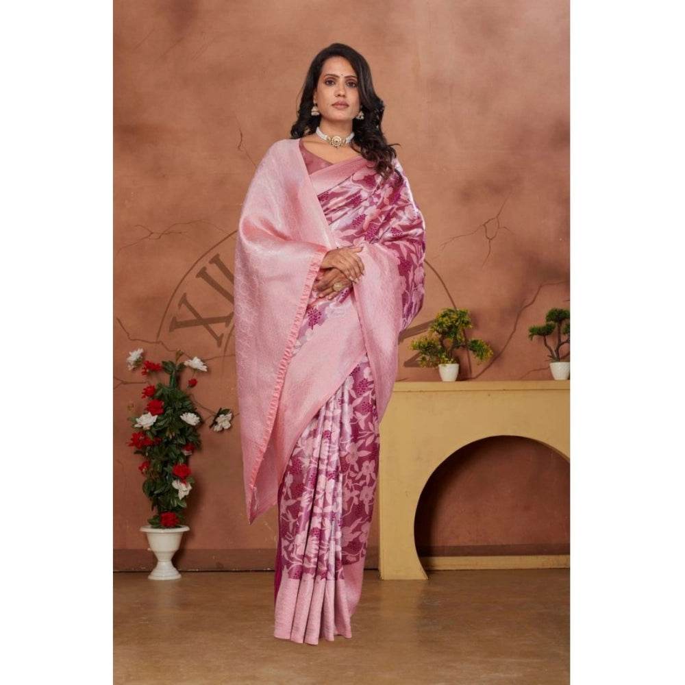 Generic Women's Banarasi Silk Jaquard Woven Saree With Unstitched Blouse 5.5Mtr (Pink) - MYLUXURY LANE ENTERPRISE