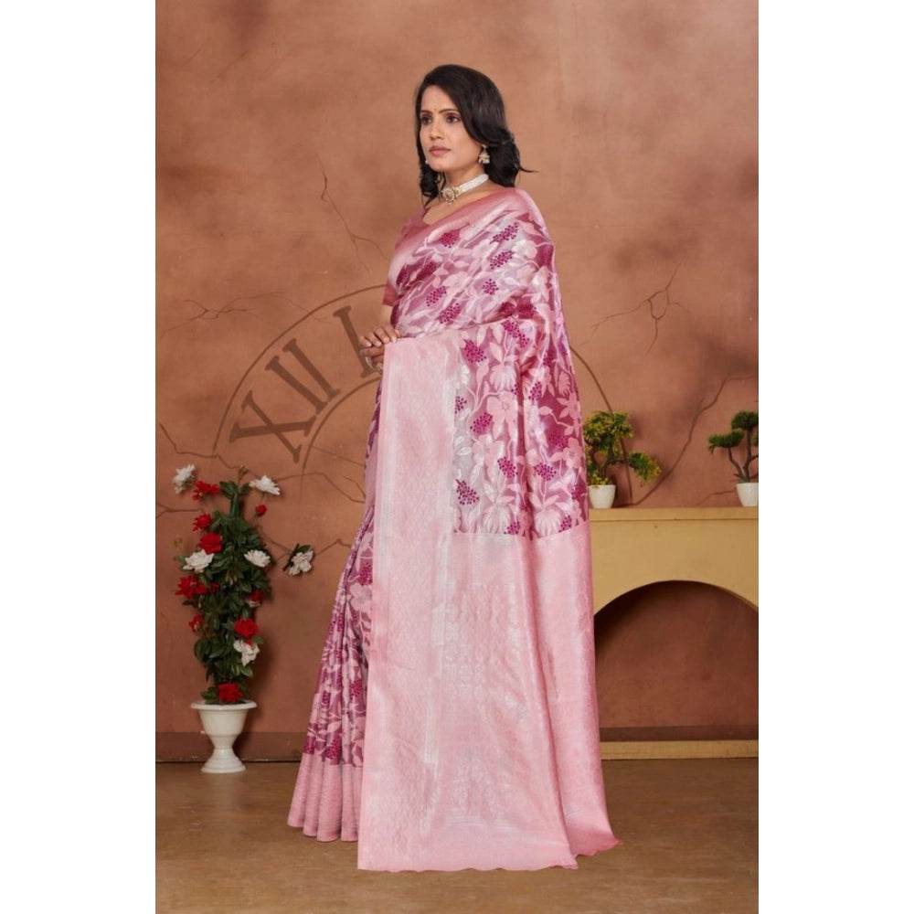 Generic Women's Banarasi Silk Jaquard Woven Saree With Unstitched Blouse 5.5Mtr (Pink) - MYLUXURY LANE ENTERPRISE