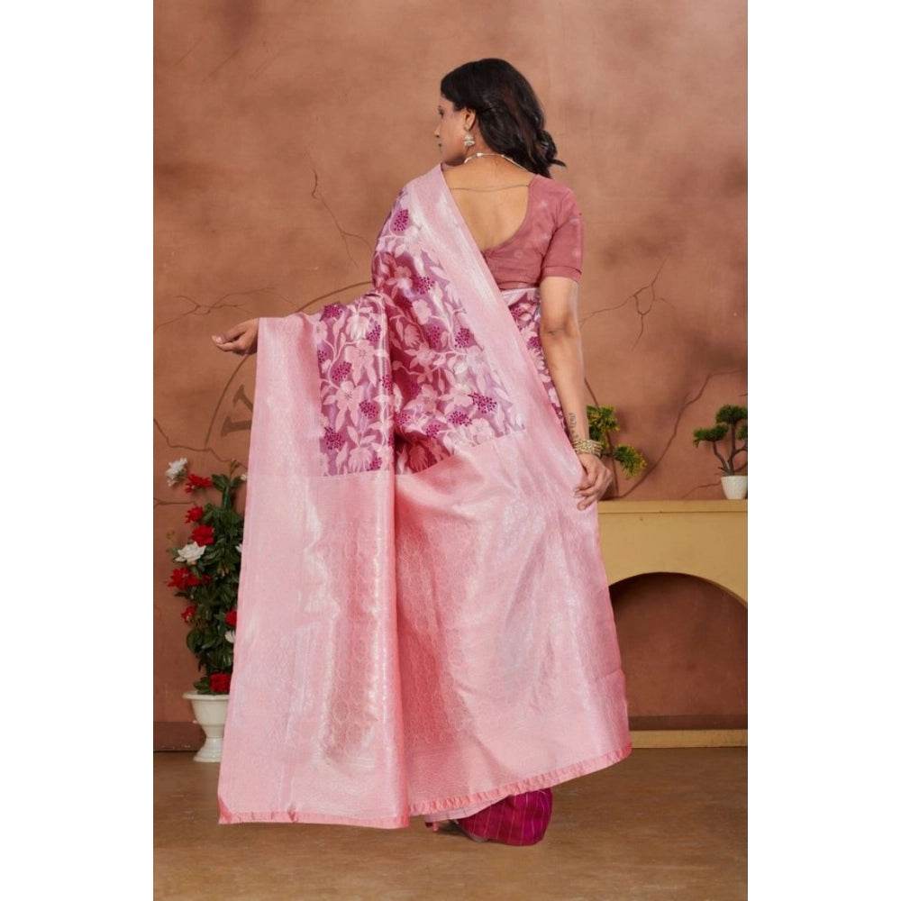 Generic Women's Banarasi Silk Jaquard Woven Saree With Unstitched Blouse 5.5Mtr (Pink) - MYLUXURY LANE ENTERPRISE