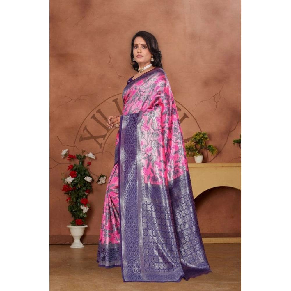 Generic Women's Banarasi Silk Jaquard Woven Saree With Unstitched Blouse 5.5Mtr (Pink) - MYLUXURY LANE ENTERPRISE
