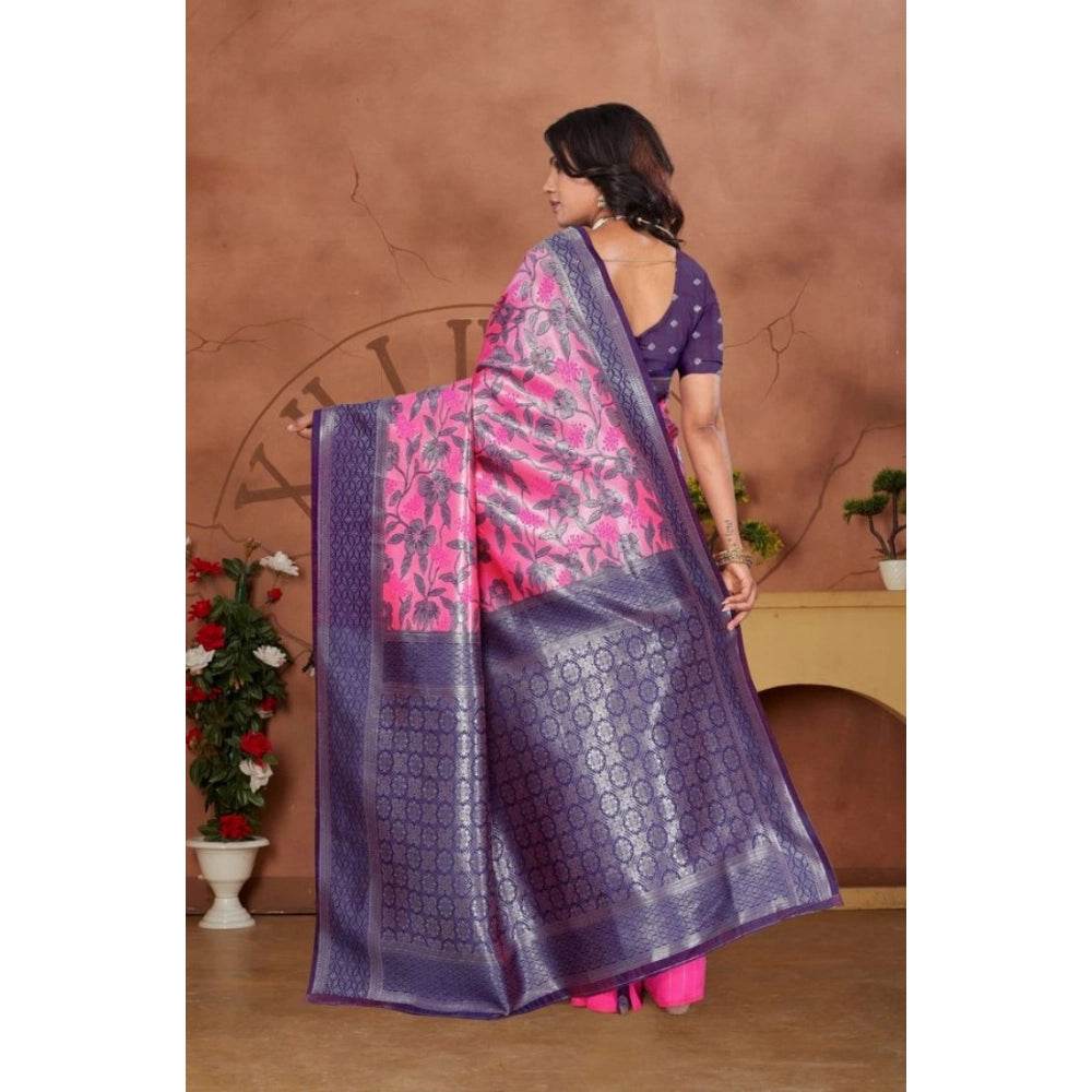 Generic Women's Banarasi Silk Jaquard Woven Saree With Unstitched Blouse 5.5Mtr (Pink) - MYLUXURY LANE ENTERPRISE