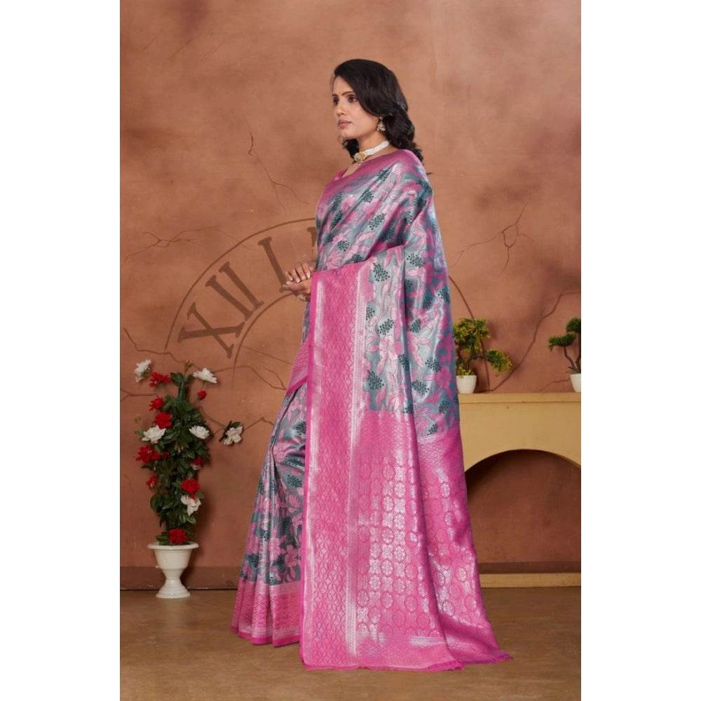 Generic Women's Banarasi Silk Jaquard Woven Saree With Unstitched Blouse 5.5Mtr (Pink) - MYLUXURY LANE ENTERPRISE