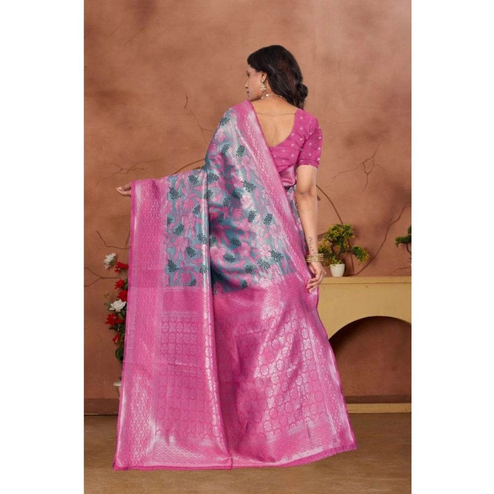 Generic Women's Banarasi Silk Jaquard Woven Saree With Unstitched Blouse 5.5Mtr (Pink) - MYLUXURY LANE ENTERPRISE