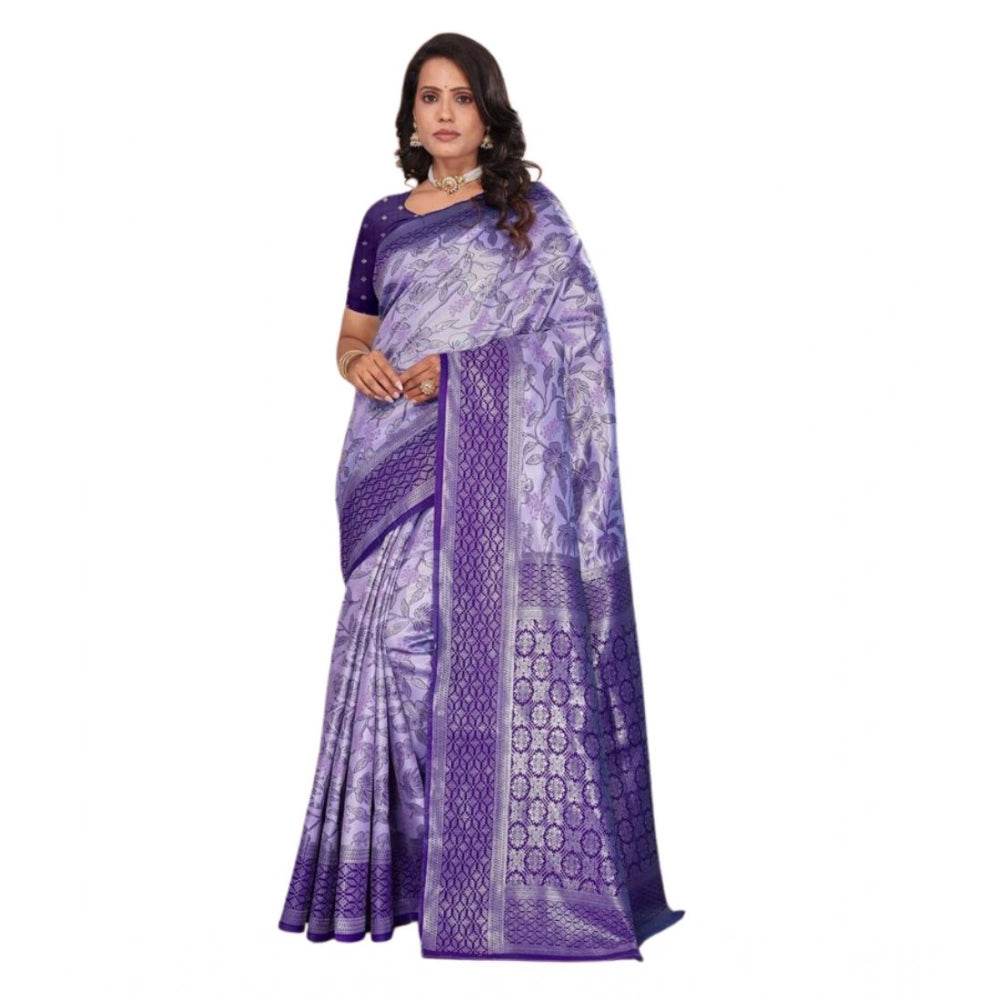 Generic Women's Banarasi Silk Jaquard Woven Saree With Unstitched Blouse 5.5Mtr (Purple) - MYLUXURY LANE ENTERPRISE