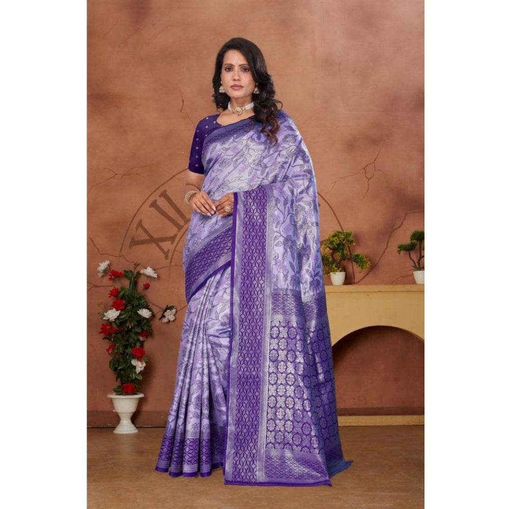 Generic Women's Banarasi Silk Jaquard Woven Saree With Unstitched Blouse 5.5Mtr (Purple) - MYLUXURY LANE ENTERPRISE