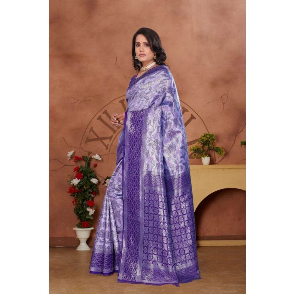 Generic Women's Banarasi Silk Jaquard Woven Saree With Unstitched Blouse 5.5Mtr (Purple) - MYLUXURY LANE ENTERPRISE
