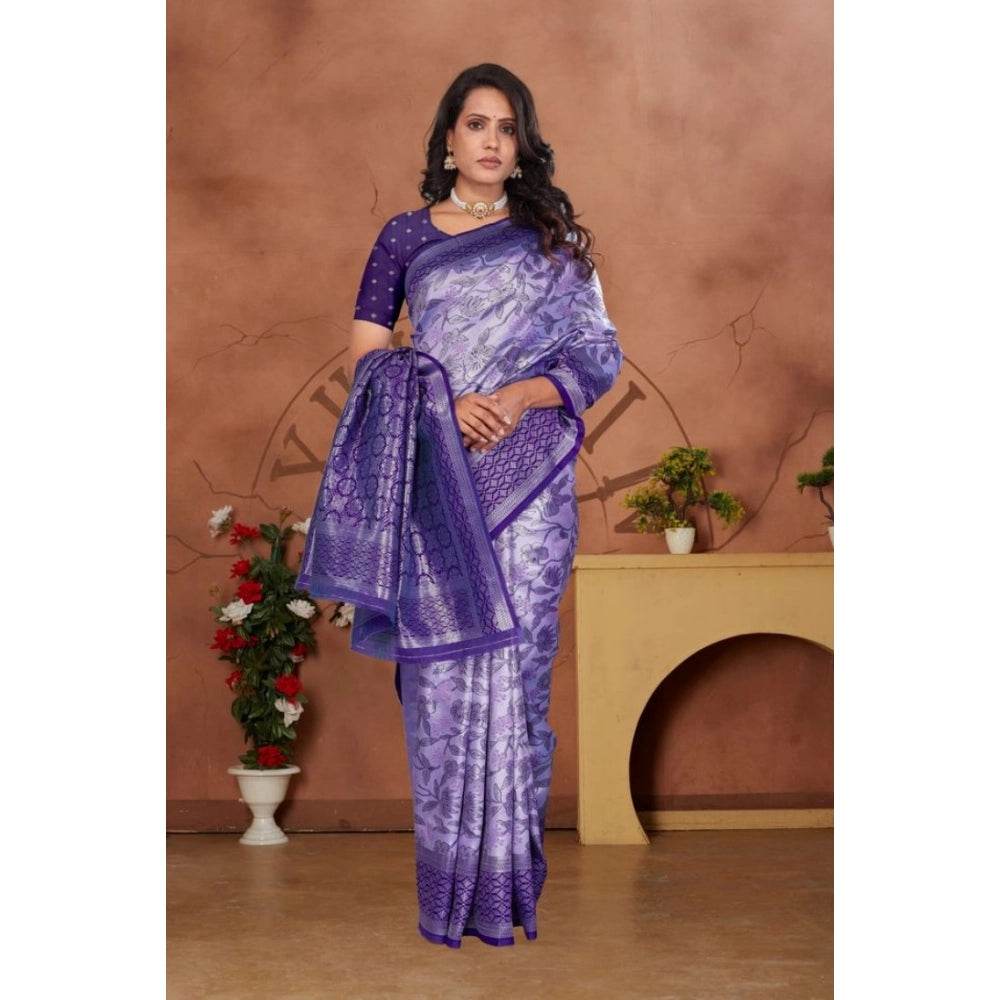 Generic Women's Banarasi Silk Jaquard Woven Saree With Unstitched Blouse 5.5Mtr (Purple) - MYLUXURY LANE ENTERPRISE