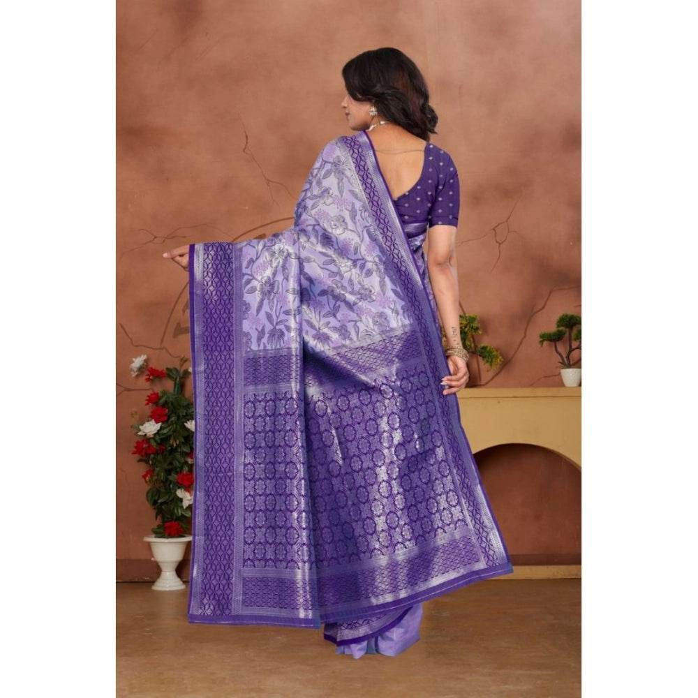 Generic Women's Banarasi Silk Jaquard Woven Saree With Unstitched Blouse 5.5Mtr (Purple) - MYLUXURY LANE ENTERPRISE