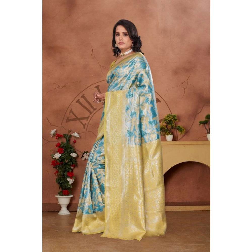 Generic Women's Banarasi Silk Jaquard Woven Saree With Unstitched Blouse 5.5Mtr (Yellow) - MYLUXURY LANE ENTERPRISE