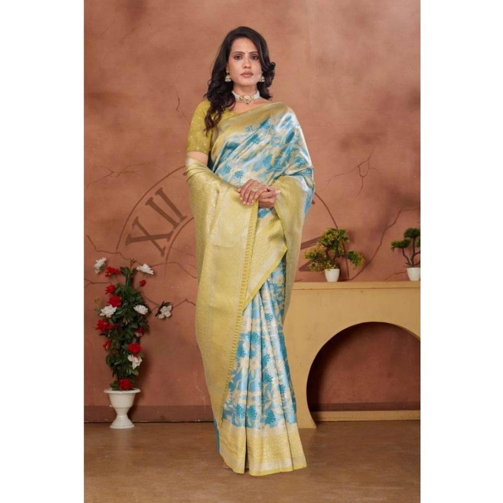 Generic Women's Banarasi Silk Jaquard Woven Saree With Unstitched Blouse 5.5Mtr (Yellow) - MYLUXURY LANE ENTERPRISE