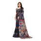 Generic Women's Linen Printed Saree With Unstitched Blouse 5.5Mtr (Black) - MYLUXURY LANE ENTERPRISE
