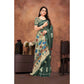 Generic Women's Linen Printed Saree With Unstitched Blouse 5.5Mtr (Dark Green) - MYLUXURY LANE ENTERPRISE