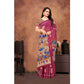 Generic Women's Linen Printed Saree With Unstitched Blouse 5.5Mtr (Purple) - MYLUXURY LANE ENTERPRISE