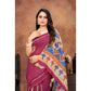 Generic Women's Linen Printed Saree With Unstitched Blouse 5.5Mtr (Purple) - MYLUXURY LANE ENTERPRISE