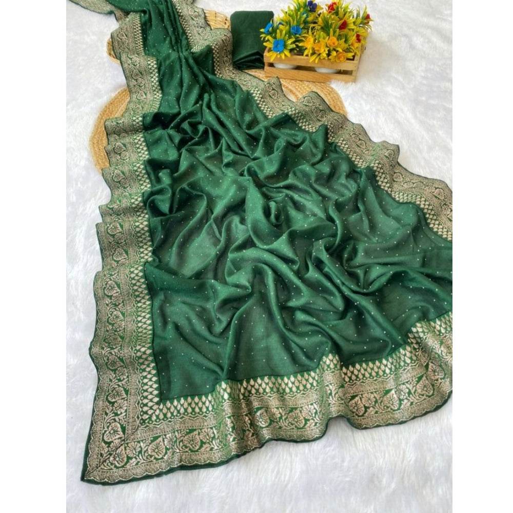 Generic Women's Silk Embroidred Saree With Unstitched Blouse 5.5Mtr (Dark Green) - MYLUXURY LANE ENTERPRISE