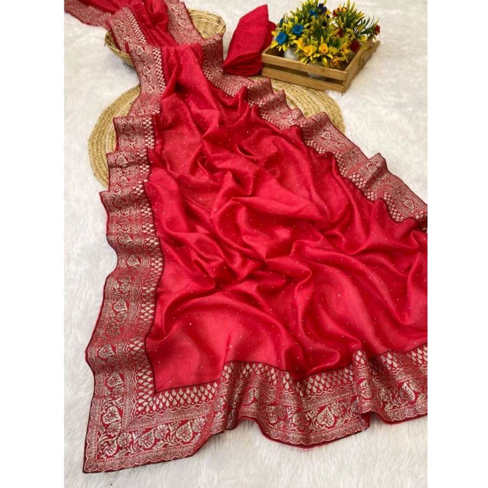 Generic Women's Silk Embroidred Saree With Unstitched Blouse 5.5Mtr (Pink) - MYLUXURY LANE ENTERPRISE