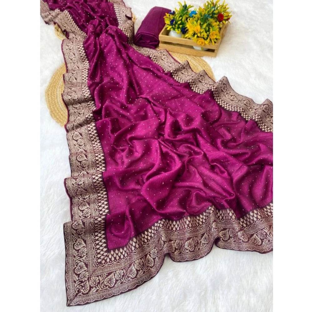 Generic Women's Silk Embroidred Saree With Unstitched Blouse 5.5Mtr (Purple) - MYLUXURY LANE ENTERPRISE