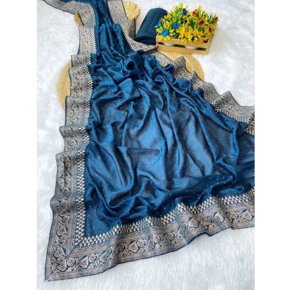 Generic Women's Silk Embroidred Saree With Unstitched Blouse 5.5Mtr (Light Green) - MYLUXURY LANE ENTERPRISE