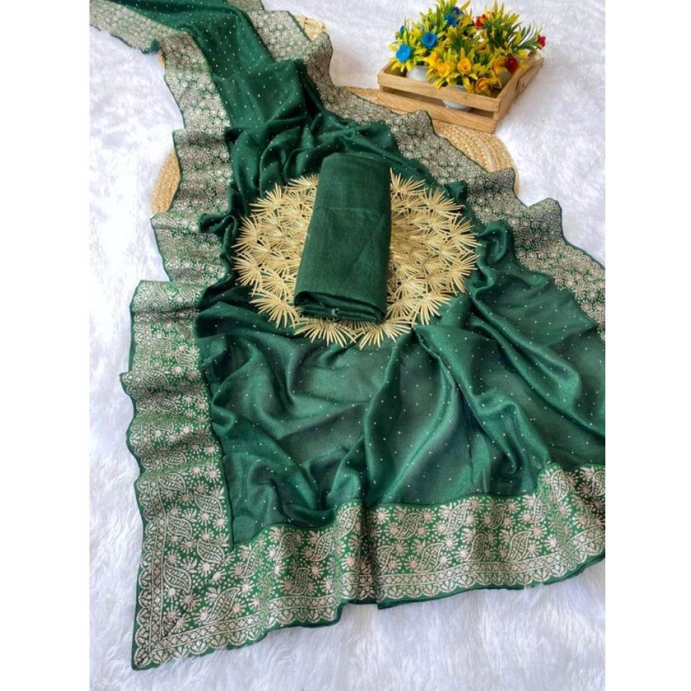 Generic Women's Silk Embroidred Saree With Unstitched Blouse 5.5Mtr (Dark Green) - MYLUXURY LANE ENTERPRISE