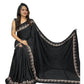 Generic Women's Satin Printed Saree With Unstitched Blouse 5.5Mtr (Black) - MYLUXURY LANE ENTERPRISE