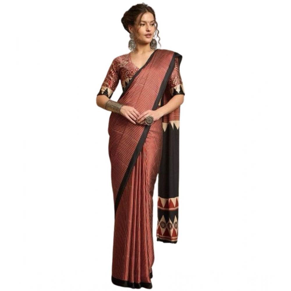 Generic Women's Satin Printed Saree With Unstitched Blouse 5.5Mtr (Black) - MYLUXURY LANE ENTERPRISE