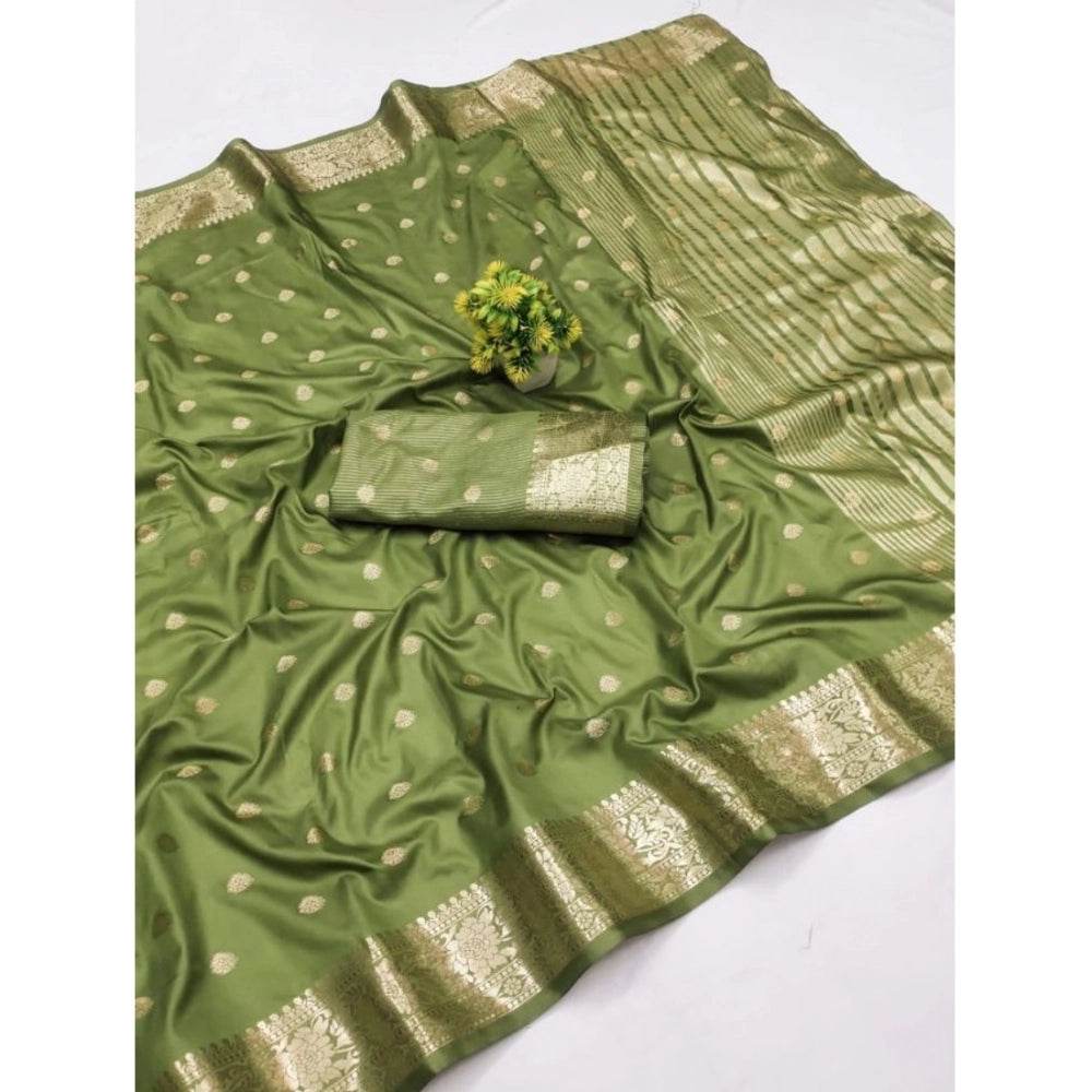 Generic Women's Jacquard Silk Jaquard Woven Saree With Unstitched Blouse 5.5Mtr (Green) - MYLUXURY LANE ENTERPRISE