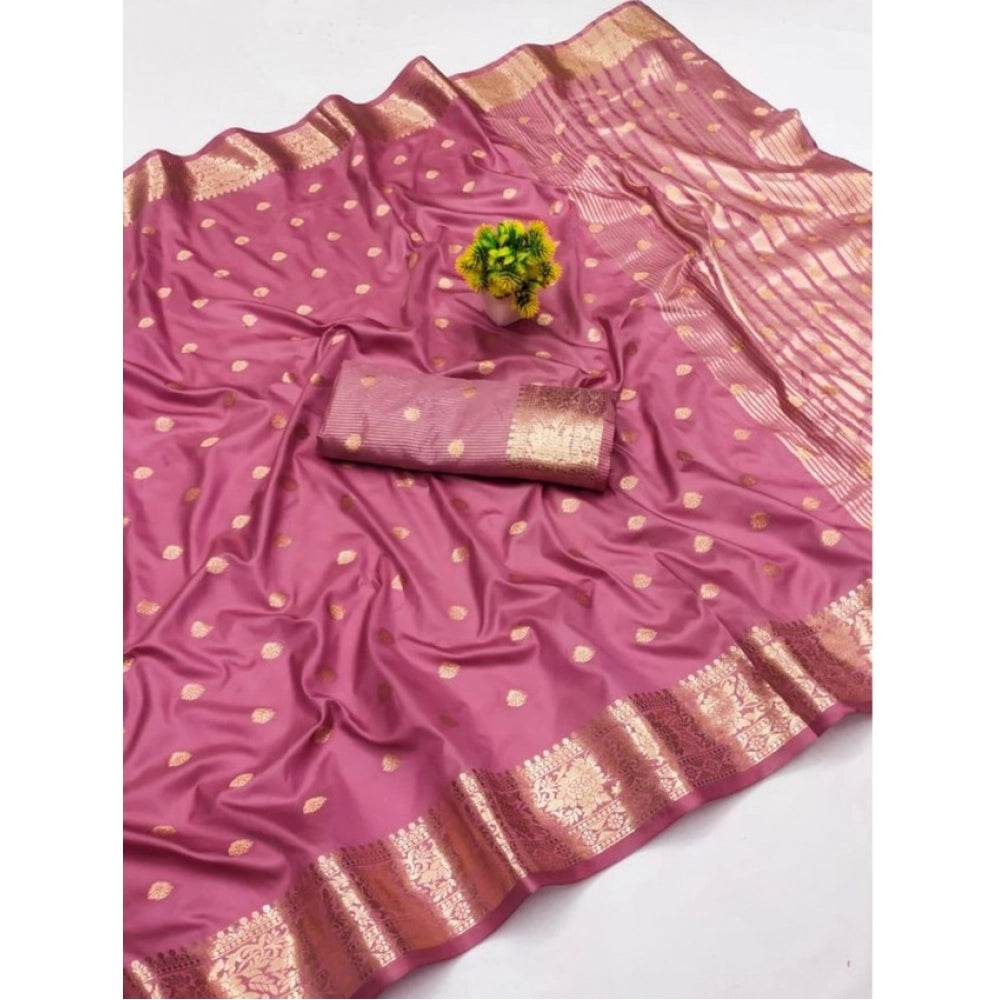 Generic Women's Jacquard Silk Jaquard Woven Saree With Unstitched Blouse 5.5Mtr (Pink) - MYLUXURY LANE ENTERPRISE