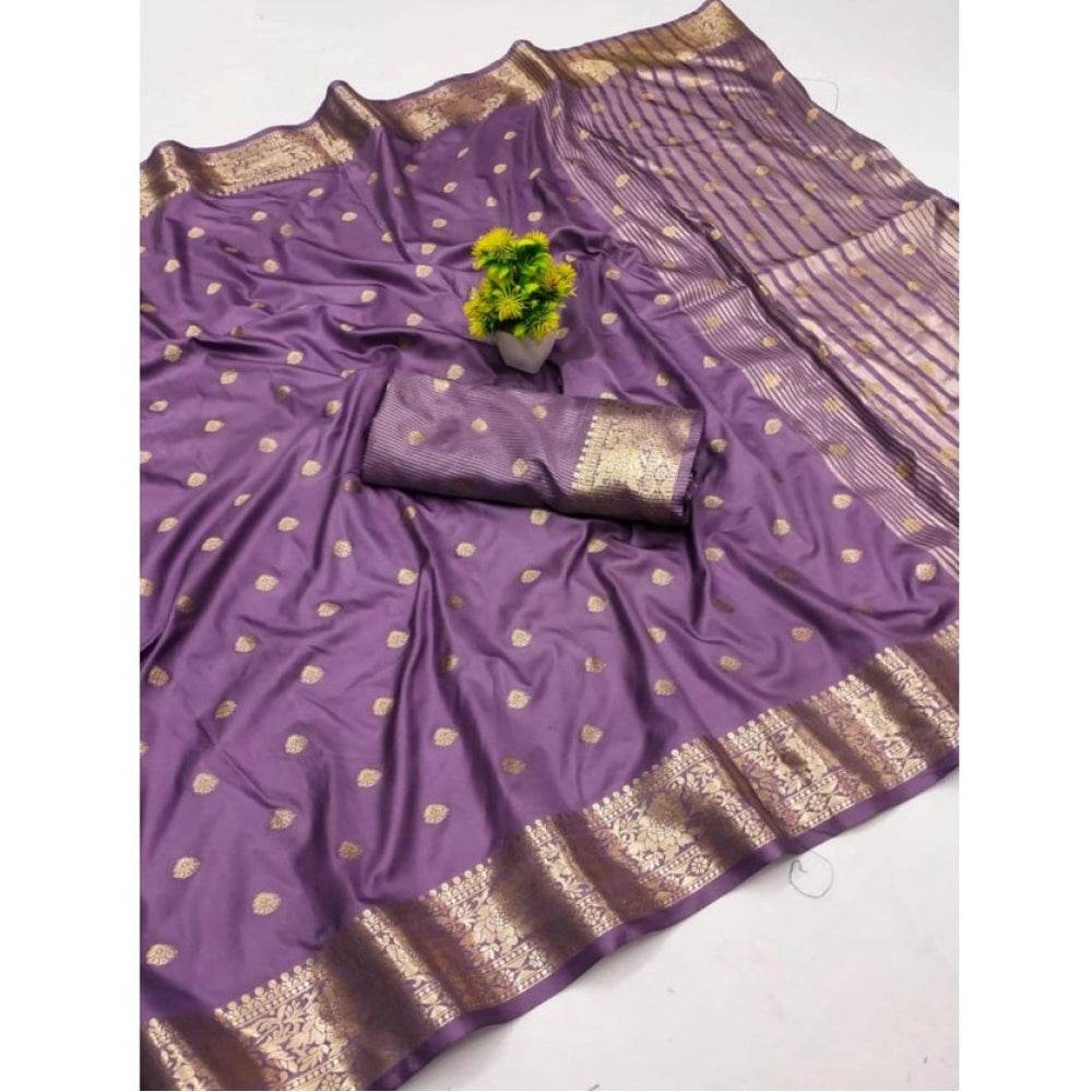 Generic Women's Jacquard Silk Jaquard Woven Saree With Unstitched Blouse 5.5Mtr (Purple) - MYLUXURY LANE ENTERPRISE