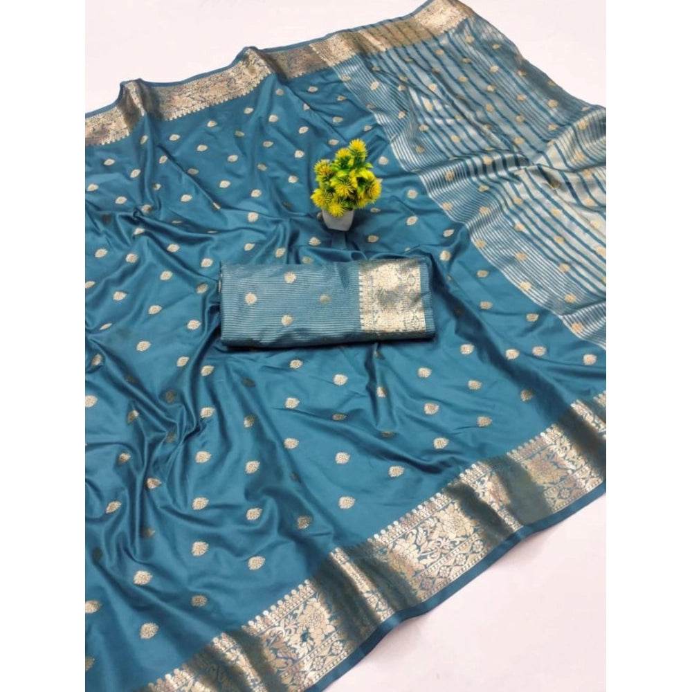 Generic Women's Jacquard Silk Jaquard Woven Saree With Unstitched Blouse 5.5Mtr (Light Blue) - MYLUXURY LANE ENTERPRISE