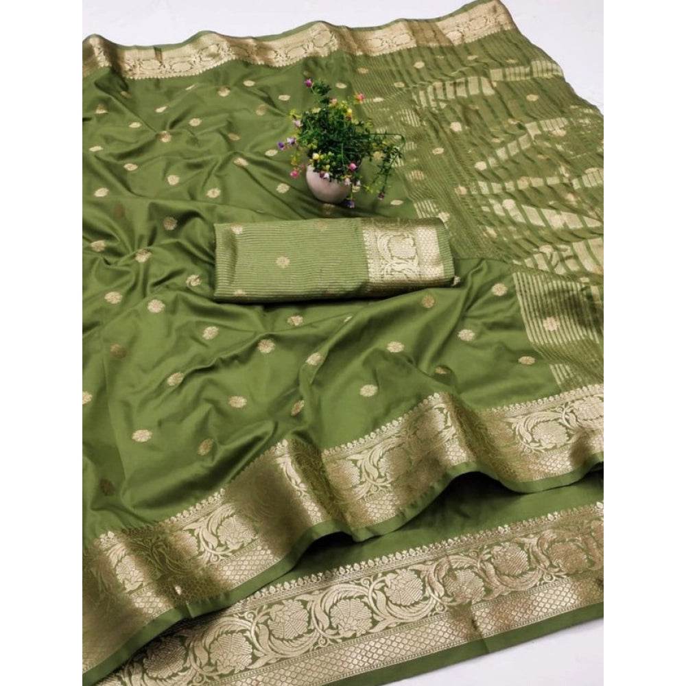 Generic Women's Jacquard Silk Jaquard Woven Saree With Unstitched Blouse 5.5Mtr (Green) - MYLUXURY LANE ENTERPRISE