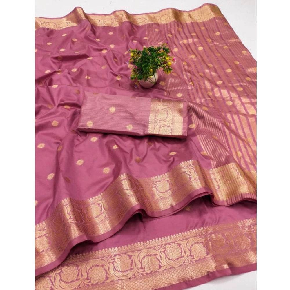 Generic Women's Jacquard Silk Jaquard Woven Saree With Unstitched Blouse 5.5Mtr (Pink) - MYLUXURY LANE ENTERPRISE